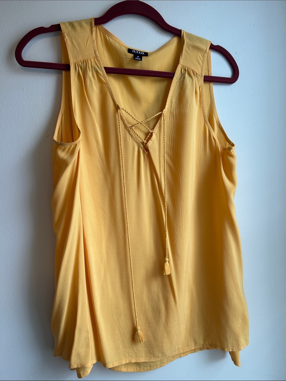 A.n.a Yellow Lace-Up V-Neck Sleeveless Camisole